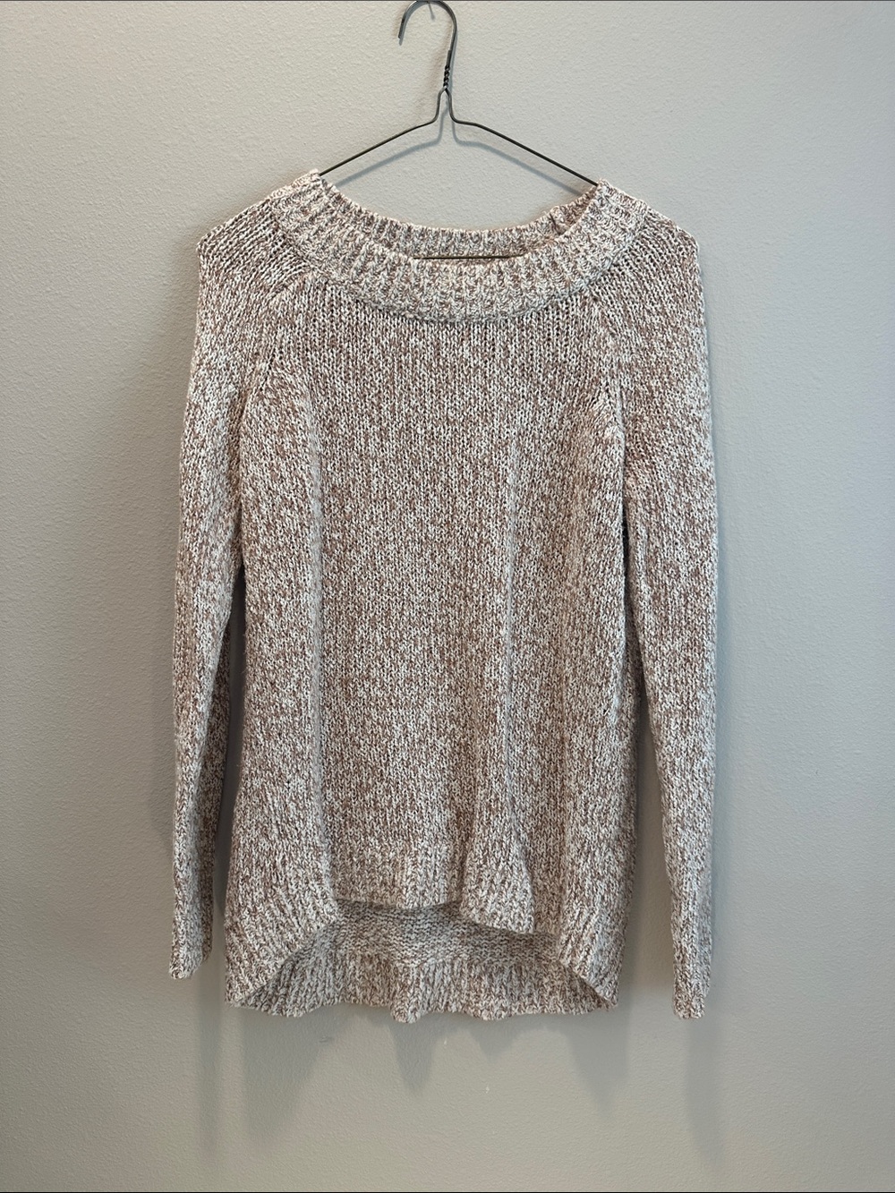 LOFT Marled Cream and Brown Scoop Neck Sweater